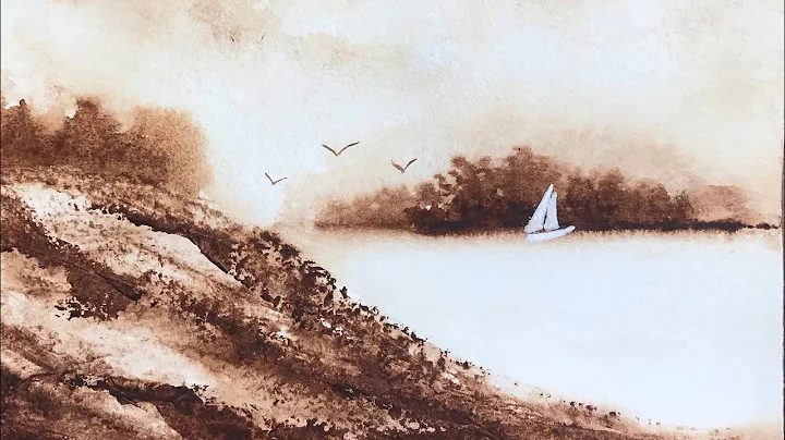 Loose Watercolor Monochromatic Seascape Paint with...