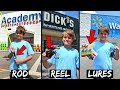 Store Hopping Fishing Challenge - KID Picks Rod, Reel, Lures (Academy, Dick's, Walmart)