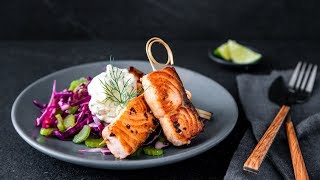 Salmon Kebobs With Dill Sour Cream