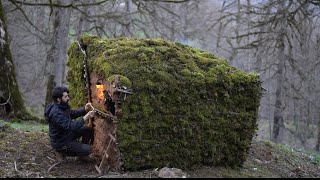 4 DAYS BUILDING Dream Shelter in the FOG and Rain (Building a Fireplace, Baking Bread, Handicrafts)