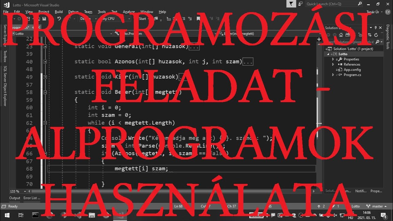Programozási feladat - Alprogramok használata (C#) - YouTube