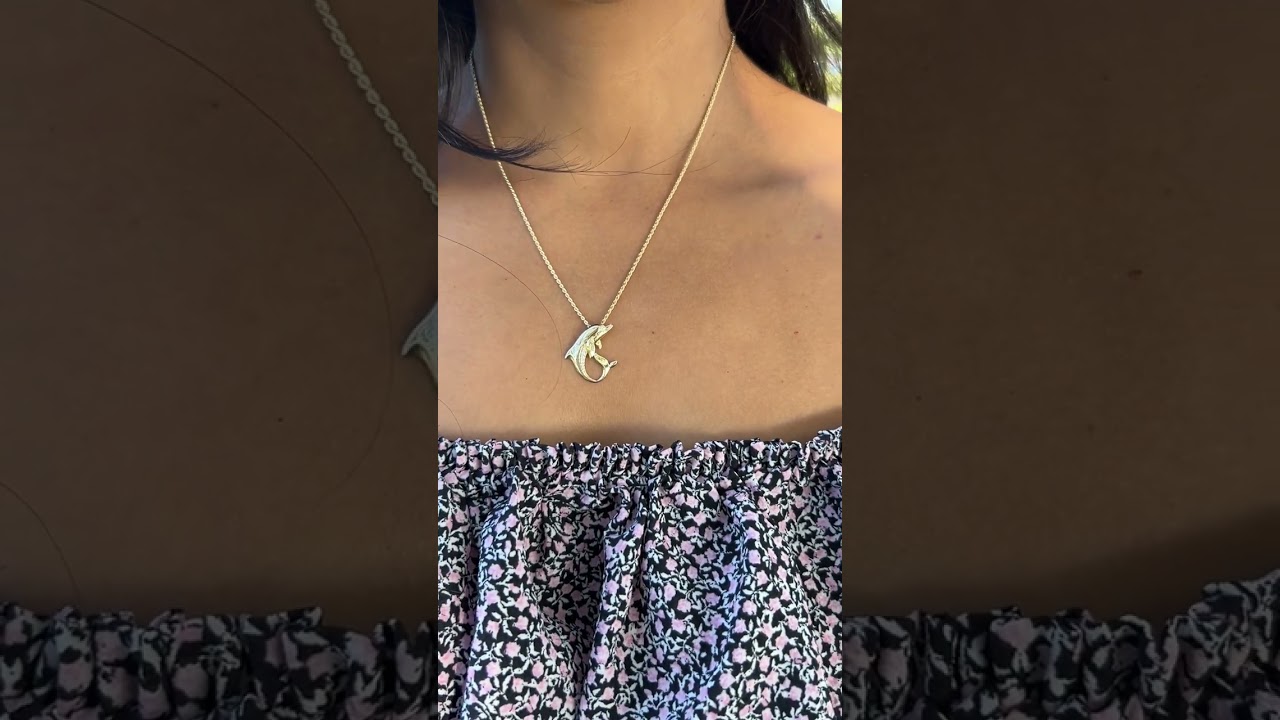 Ocean Dance Dolphin Pendant in Gold with Diamonds - 22mm 