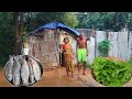 100years old grandma cooking FISH CURRY with GREEN VEGETABLES and eating || tribe people lifestyle 