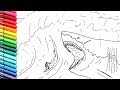 Drawing and Coloring The Megalodon VS Surfer - Giant Shark Color Pages For Children - Draw Monster