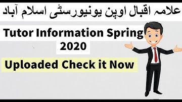 Tutor Information Spring 2020 Update | AIOU INFO