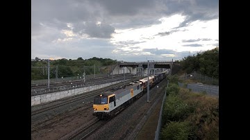 (HD) DB Cargo 92036 & 66127 pass Ebbsfleet West Junction on HS1 - 16/6/20