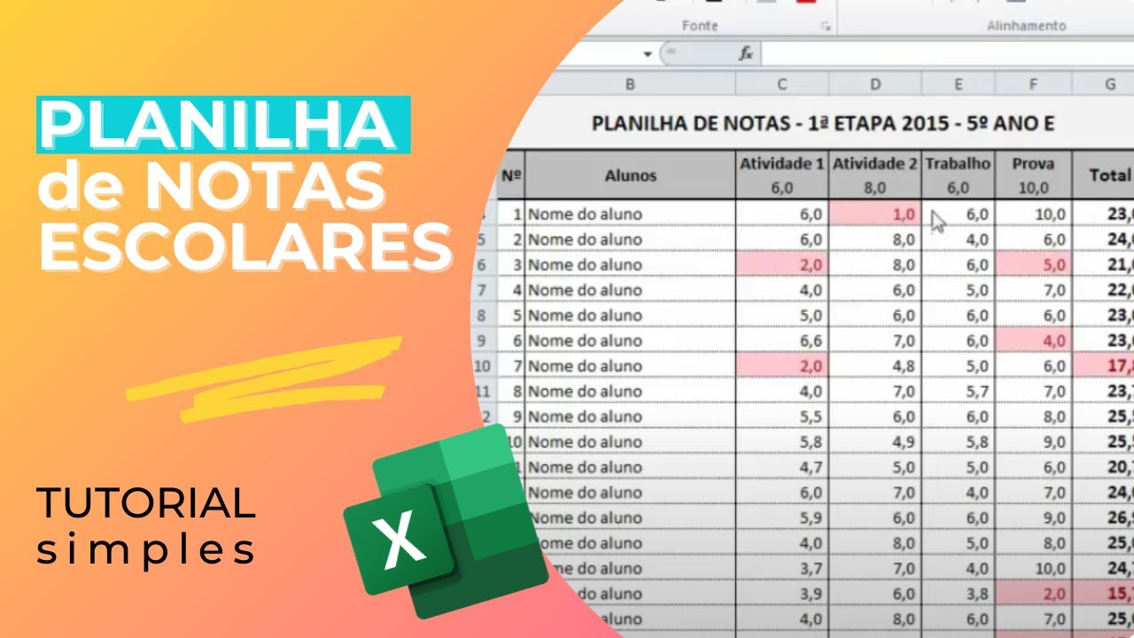 Planilha de notas escolares (para professores) 5.0 no Excel