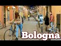 Night life in Bologna. Italy  - 4k Walking Tour around the City - Travel Guide. #Italy