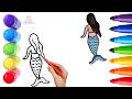 How To Draw cute Mermaid Drawing, Painting &amp; Coloring For Kids and Toddlers_ Child Art 🐋🌈🎨