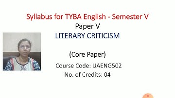 Syllabus of T.Y.B.A. English Paper V- Literary Criticism