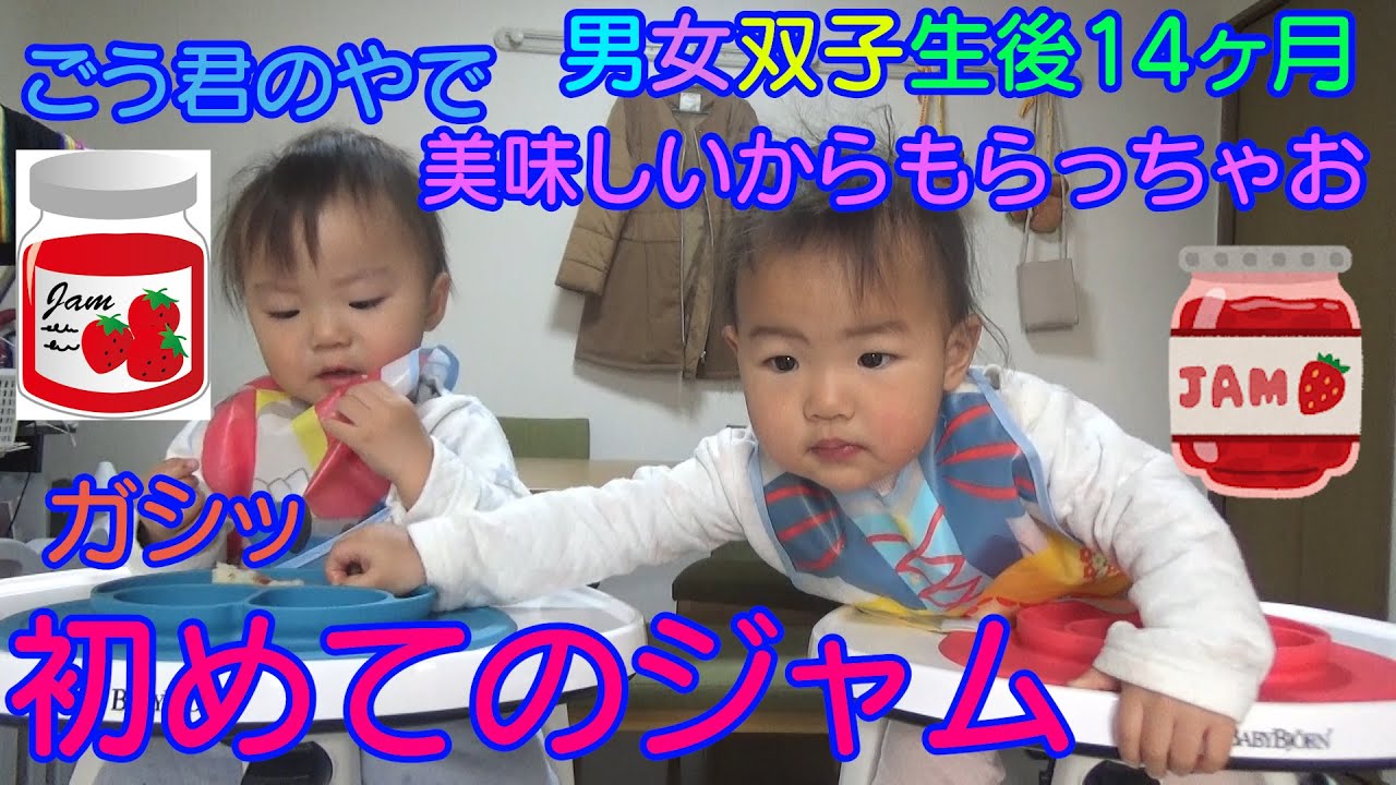 初めてのジャム いつもより美味しい プレゼント紹介 男女双子赤ちゃん生後1歳2ヶ月mix Twins Ate A Jam Bun For The First Time Youtube