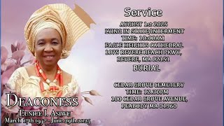 LYING IN STATE/INTERMENT DEACONESS EUNICE I. ASIWE 1947-2025-BOSTON