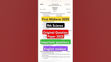 9th Science First Midterm Original Question Paper 2025 English Medium