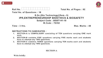 BSC 5TH SEM BT IPR ENTREPRENEURSHIP BIOETHICS AND BIOSAFETY JAN 2021 | PTU