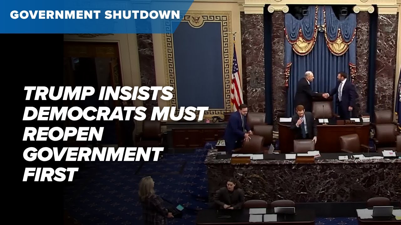 Trump presses Democrats as government shutdown reaches day 34 - YouTube