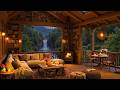 Relaxing Jazz By The Waterfall Cozy Cabin Ambience With Fireplace Rain Sounds To Unwind 