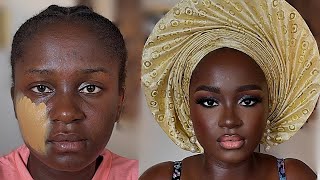 DARK SKIN MAKEUP TRANSFORMATION | NIGERIAL BRIDAL LOOK AND GELE screenshot 5