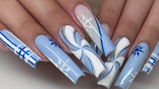 Baby Blue Christmas Nails | Gel-X Nails | Sweater Nails | Tapered Square Nails | Gel-X Nails