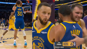 Steph Curry DEEP dagger 3 vs Lakers then shows love to Luka Doncic and Bronny