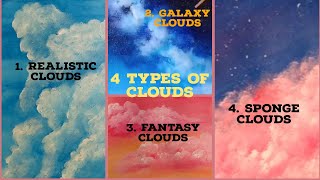 How To Paint 4 ((EASY)) Clouds With Acrylics For Beginners:- 4 Sky Painting (EASY) 🎨