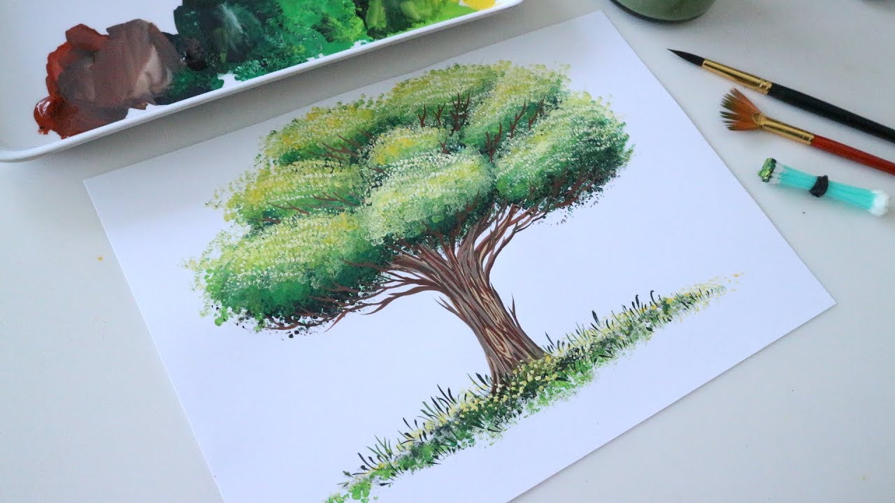 Art # 23 Drawing Tree By Cotton Swab | Watercolor Tutorial | Vanhien'S Art  & Diy - Youtube