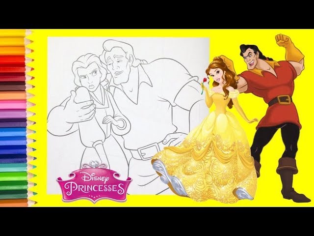 Coloring Disney Princess Belle And Gaston Beauty And The Beast Coloring Pages For Kids Youtube