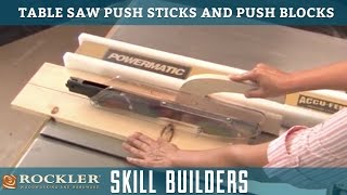 Table saw push devices are a key piece of woodworking safety gear. Push sticks and push blocks keep your hands a safe distance 