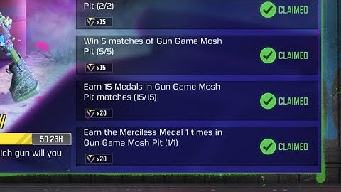 Earn The Marciless Medel 1 time in gun Game mosh pit matches Call of duty season 3 Task complete.