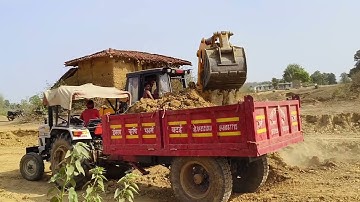 Jcb Backhoe Machine Loading Mud In Mahindra YUVO and Swaraj Tractors | Jcb Video | Jcb and Tractor