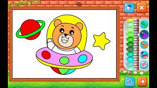 Cute Bear Coloring for Kids 🧸🛸 | Space UFO & Learn Colors