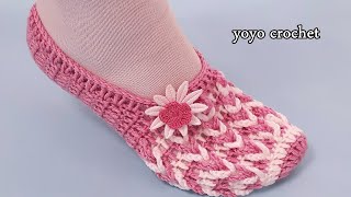 كروشية سليبر/ لكلوك  نسائى بغرزة الضفيرة /تكرار سطر واحد فقط !!!!  crochet slipper #يويو_كروشية