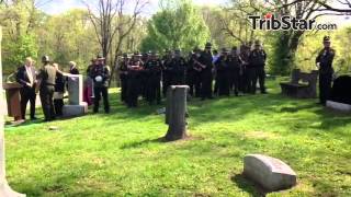 Ceremony placing a stone at Indiana conservation officer William Nattkempera Highland Lawn cemetery.