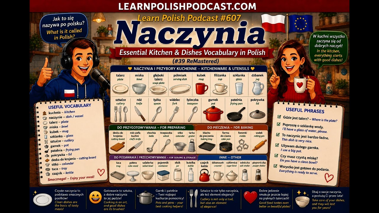 #607 Naczynia - Essential Kitchen & Dishes Vocabulary in Polish (#39 ReMastered)