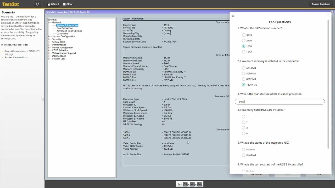 Testout pc pro 3 8 7 find bios uefi settings lab guide youtube
