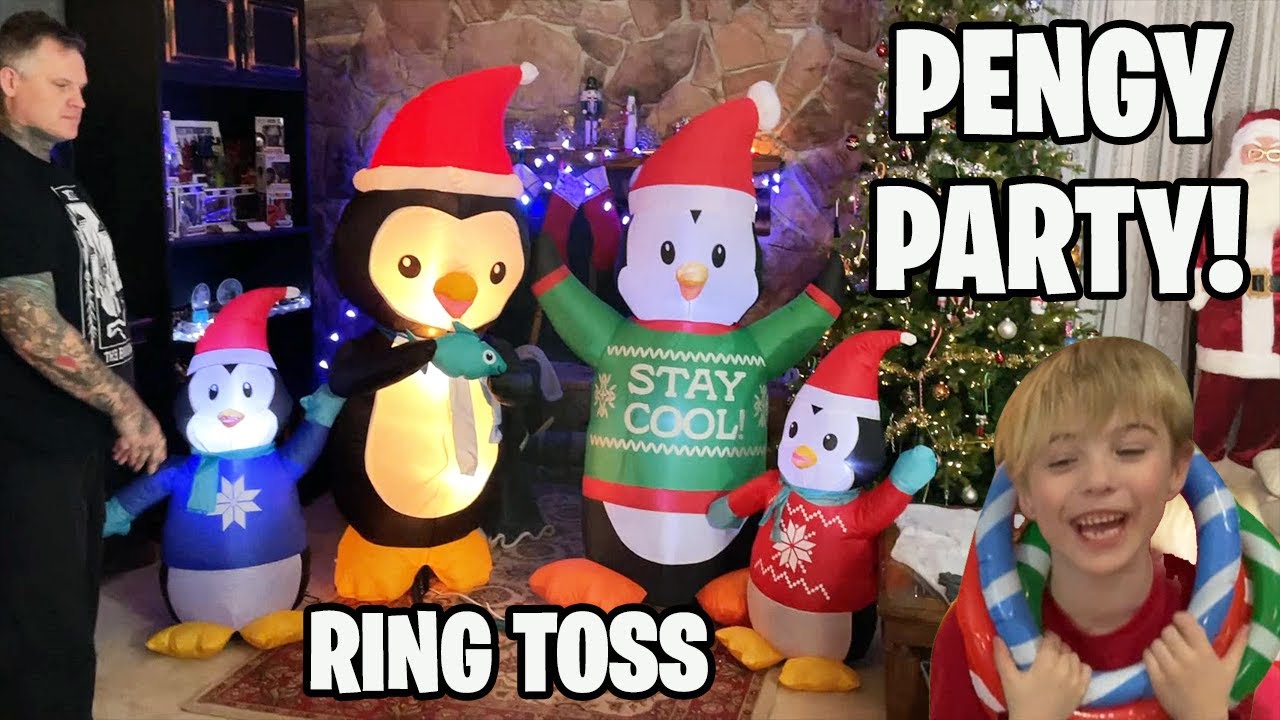 New Nom Nom Penguin Inflatable Ring Toss Party! Pengy Works!