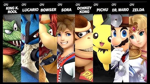 King K Rool VS Lucario VS Bowser VS Sora VS Donkey Kong VS Pichu VS Dr Mario VS Zelda Smash Ultimate