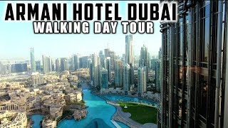 [4K] Inside Dubai BURJ KHALIFA GIORGIO ARMANI HOTEL! Walking Day Tour 2022!