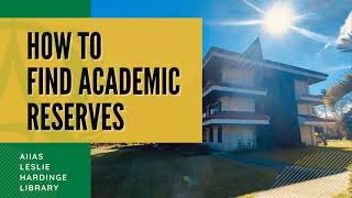 OPAC Series: How to find academic reserves