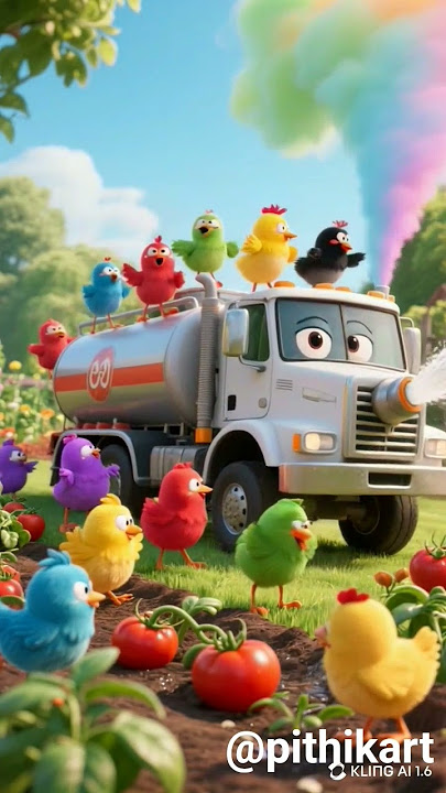 Naik Mobil Tangki Menyiram Tomat Sambil Joget Ceria! 🐥🚛🍅 #ayamwarnawarni #ayampelangi #shortsfeed
