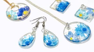 【UVレジン　100均】ブルーフラワーアクセサリー作ってみました！UV resin   Blue flower accessories