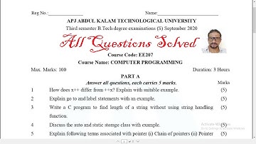 K T U (APJAKTU) EE207 Computer Programming solved question paper Sept 2020 Same as EST 102 (2019)