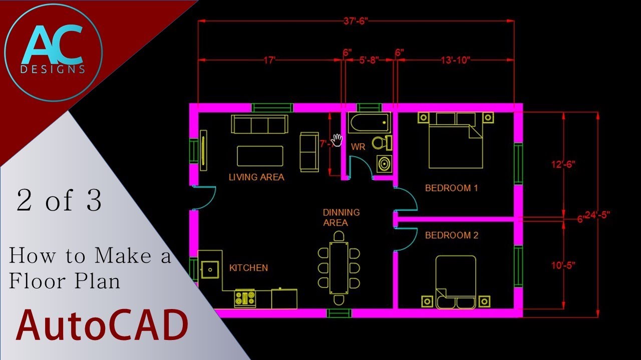 Make a Simple Floor Plan in AutoCAD Part 2 - YouTube