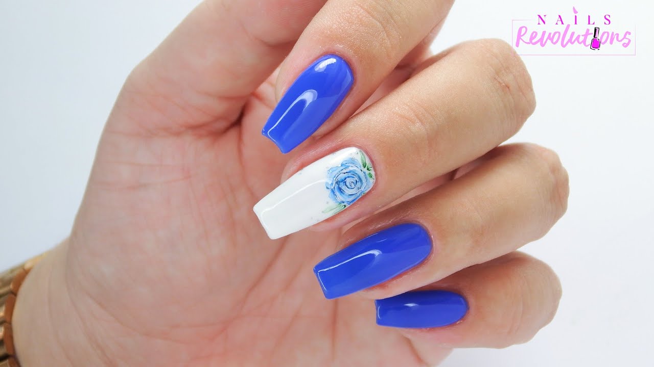 Blue Rose nails art tutorial / Gabrielle Charbonne YouTube