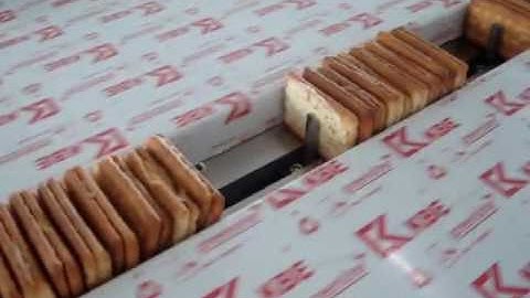 On edge biscuit packing machine without tray sandwiching biscuit pack production line