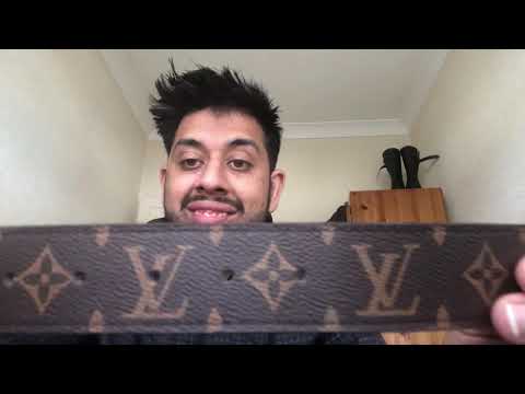 Unboxing Louis Vuitton Monogram style canvas belt with Gold Buckle