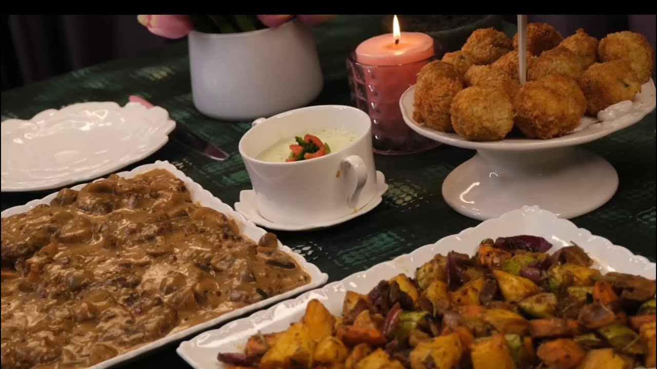 كفتة بالصوص الفرنسي مع خضار صحيه بالفرن وكور الدجاج بالجبنه وجبة فخمة سهله