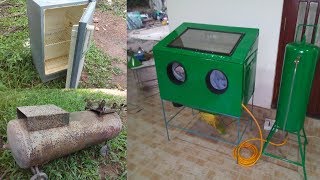 How to make Homemade Sand Blaster and sand blaster Cabinet from old Fridge and air compressor tank