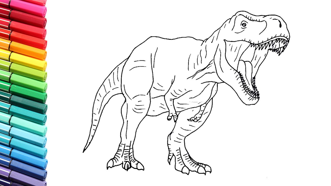 New Trex From Jurassic World Drawing and Coloring  How to Draw Dinosaur  for Kids  YouTube