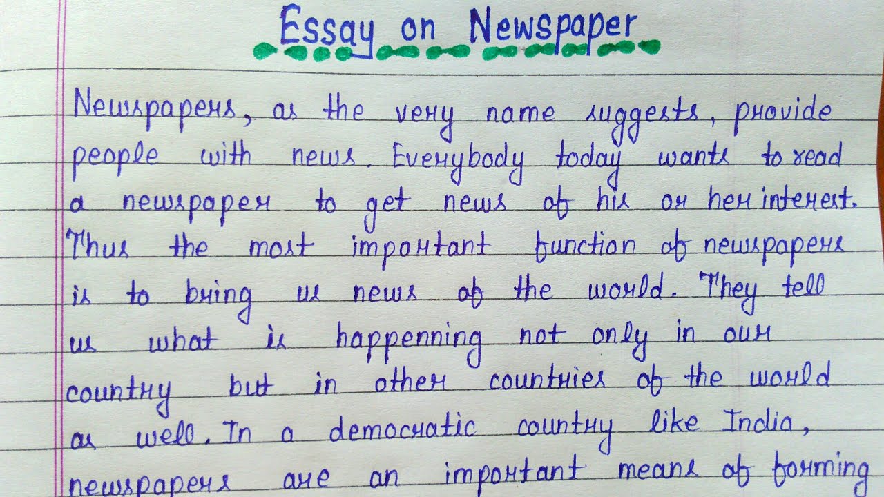 Newspaper essay in english  Essay writing  Write an essay on newspaper
