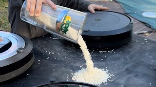 Can Robot Vacuums clean rice off a card table?? Spoiler… one falls off!!
